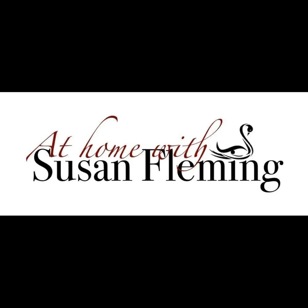 At Home with Susan Fleming personality apron “Sweet” black with tan thread